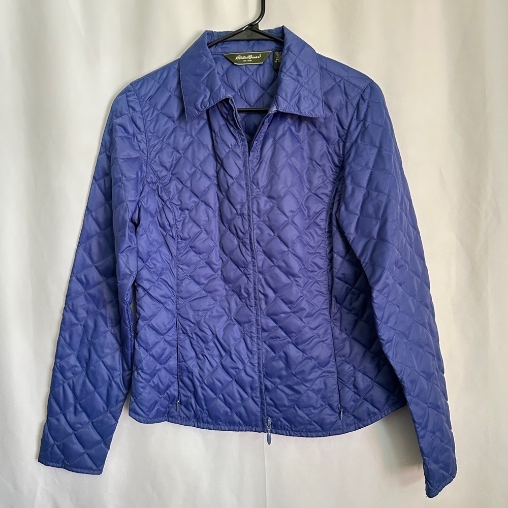 Eddie Bauer Women's Blue Jacket Quilted Goose Down Lightweight Full Zipper sz M